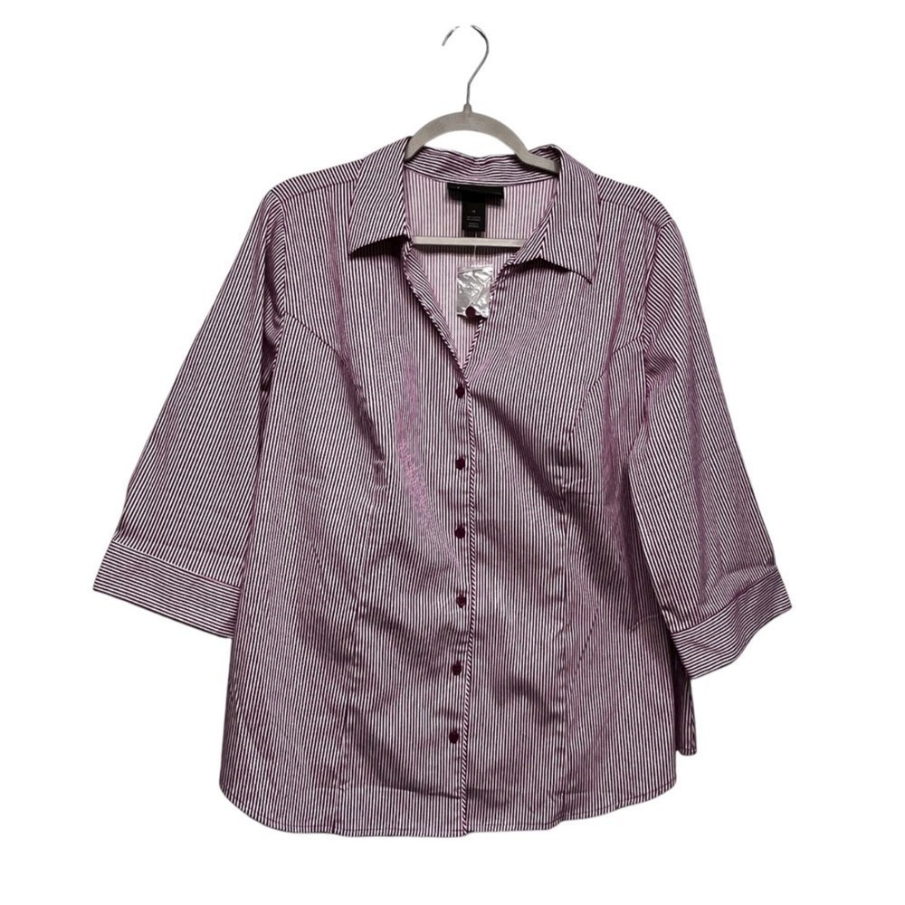 Lane Bryant Striped Button Down Shirt 3/4 Sleeve 18 Business Casual Officecore
